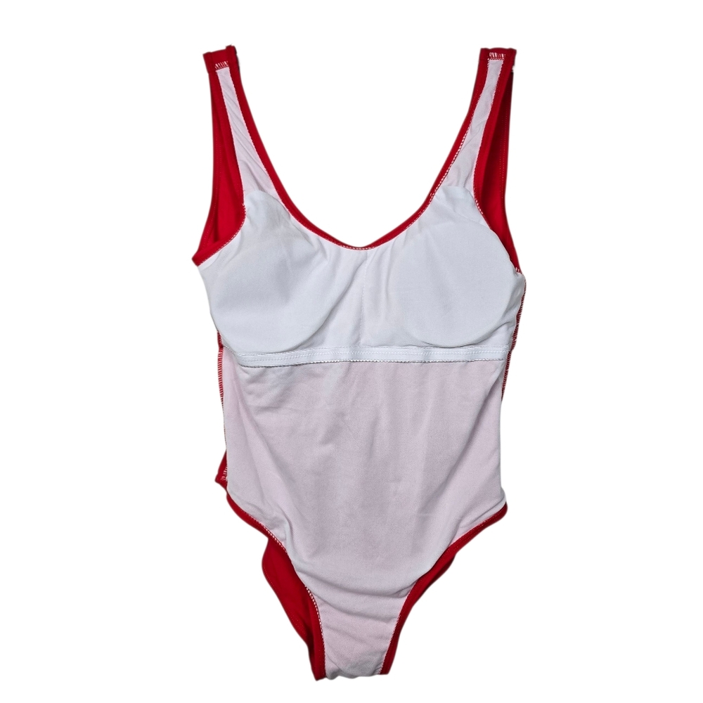 Bae Watch Red One Piece Swimsuit High Cut Leg 90s Lifeguard Style Bodysuit S - Picture 4 of 6